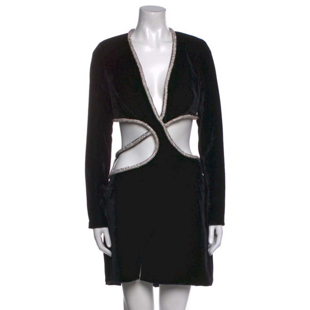 PatBO Black Cut Out Mini Dress With Rhinestone